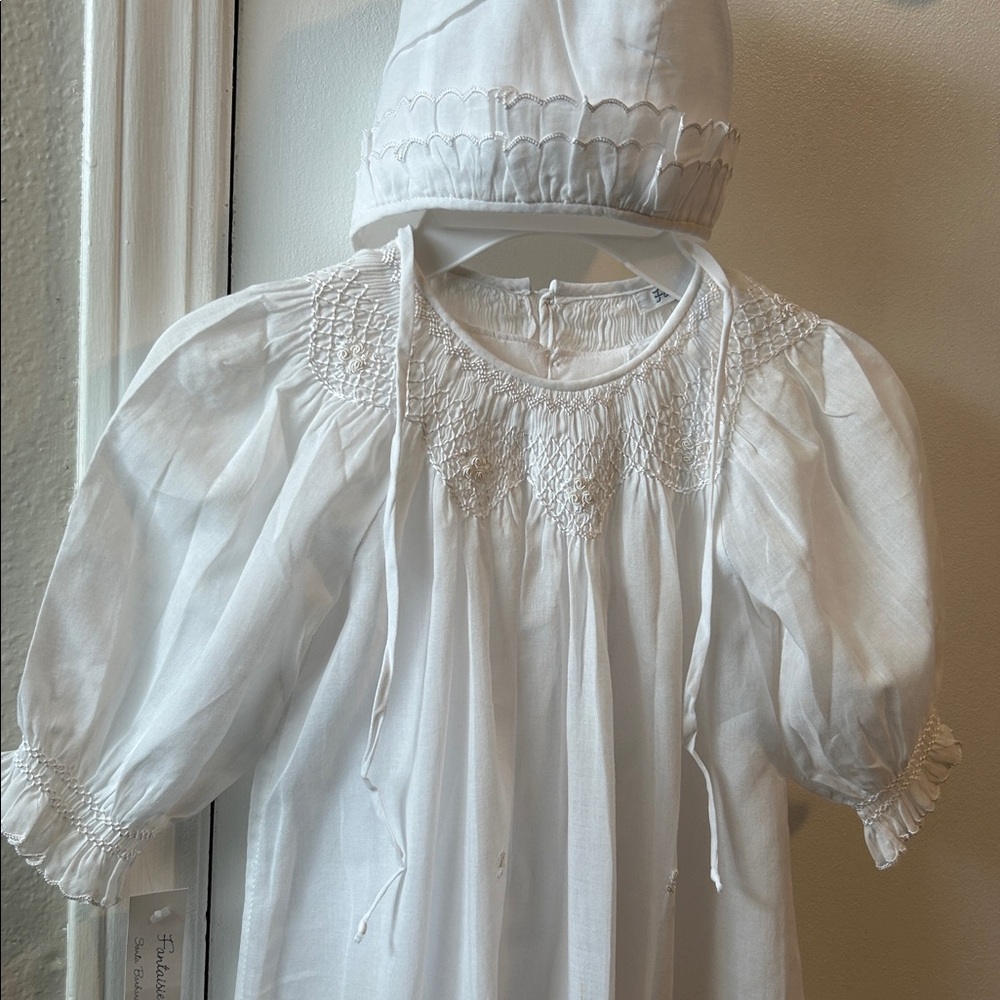 White Christening Dress with Bonnet